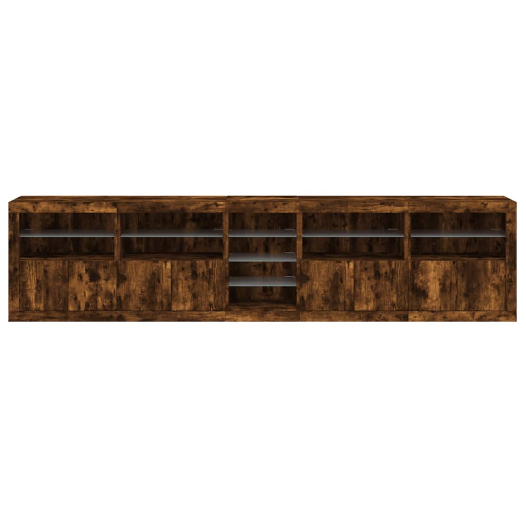 Sideboard with LED Lights Smoked Oak 283 x 37 x 67 cm