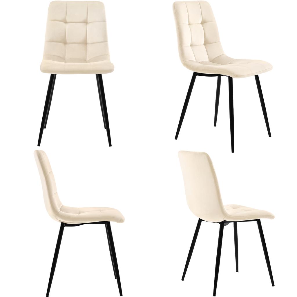 Dining Chair (4 pcs), Beige, Set of 4 Upholstered Design Chairs with Backrest, Velvet Seat, Metal Frame