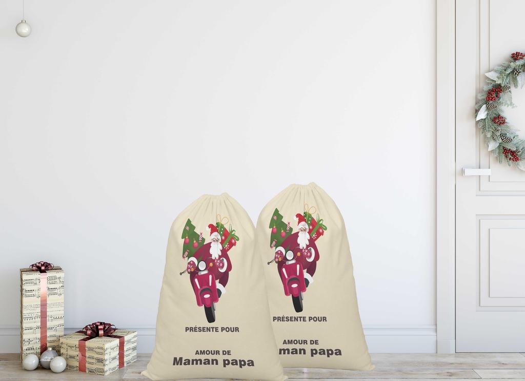 Printtoo 2 Pcs Large Santa Sacks with Drawstring Canvas Xmas Gifts Bags for Kids Christmas 27x20 Inch