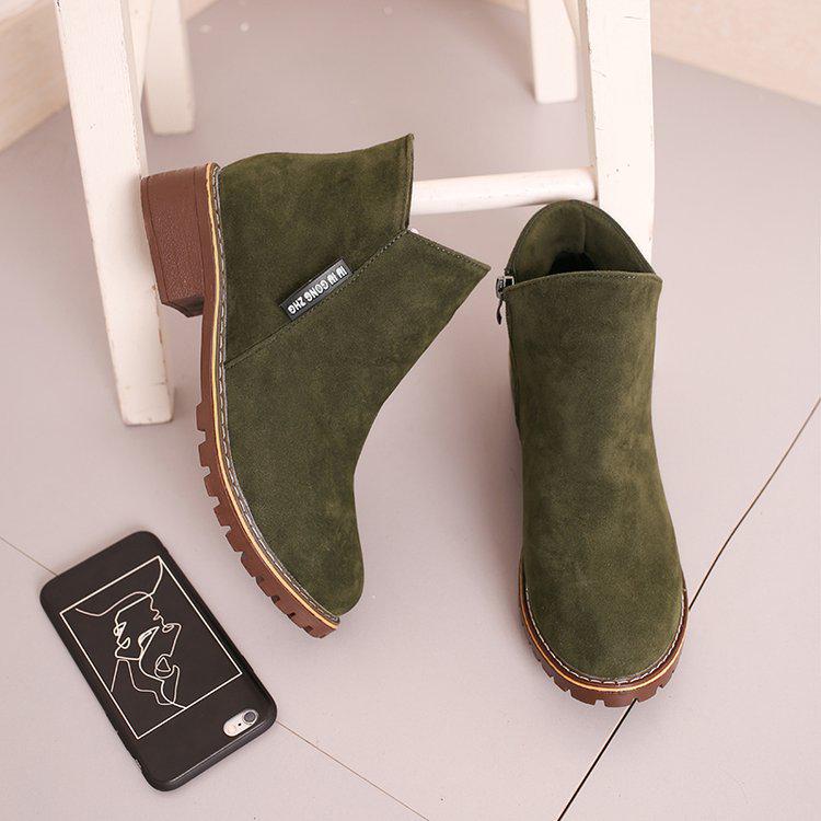 

Short boots women s autumn and winter new British rough heel matte Martin boots side zipper casual women s boots 39 армія зелений колір