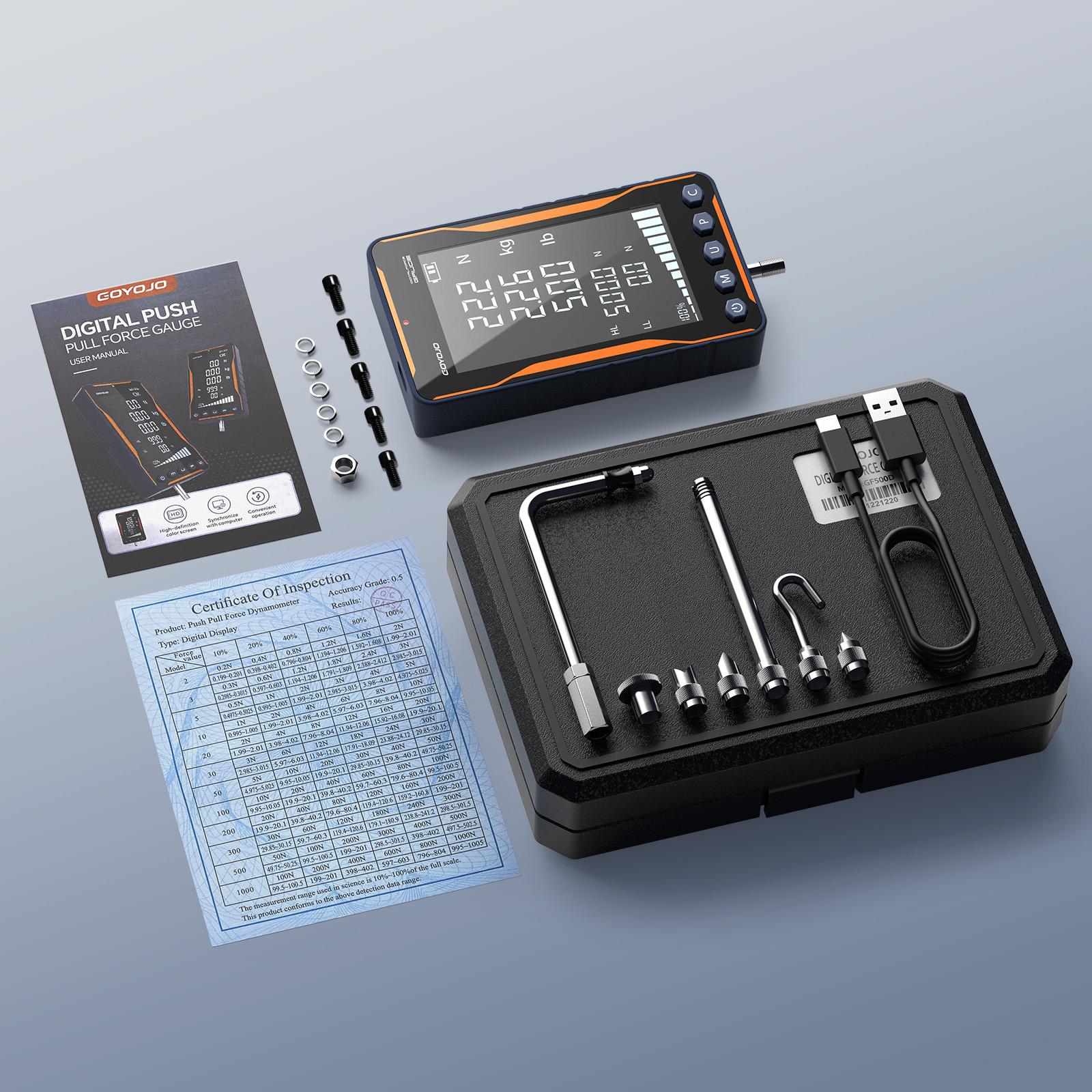 

500N Digital Force Gauge HD Large Screen Portable Push Pull Force Gauge 500N/50kg/110lbf Dynamometer 0.1N/ 0.01kg/ 0.01lb