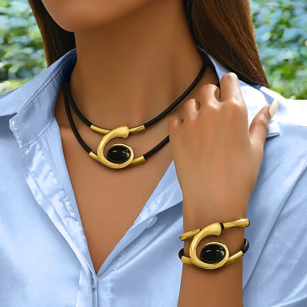European and American Bohemian Style Spiral Snail-shaped Acrylic Gem Jewelry Set Women s Necklace Bracelet Combination