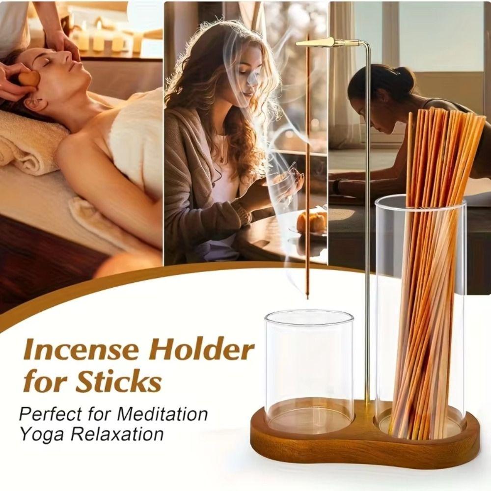 Wooden Base Incense Burner for Sticks Removable Glass Incense Candle Stand  Meditation
