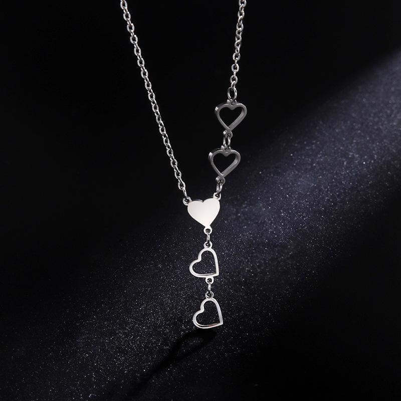 Stainless Steel Heart-Shaped Pendant Necklaces for Women Ladies Elegant and Exquisite Hollow Long Necklaces Jewelry Accessories