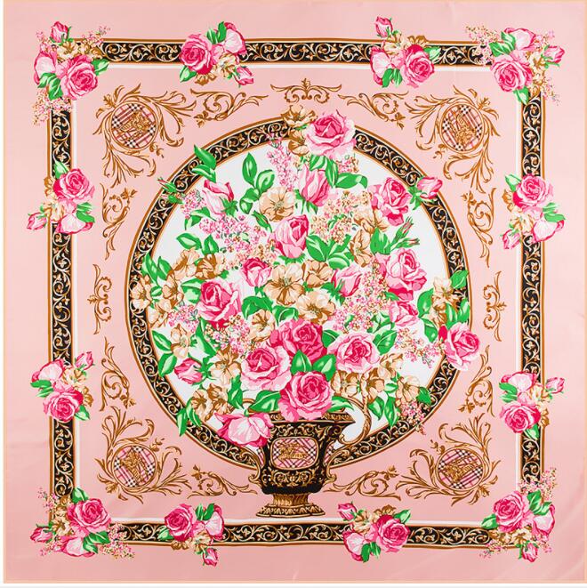 New Brand Bandana Shawl 100% Twill Silk Scarf Floral 130cm Square Scarves Print Kerchief Woman Headband Hijab Scarf&Wraps
