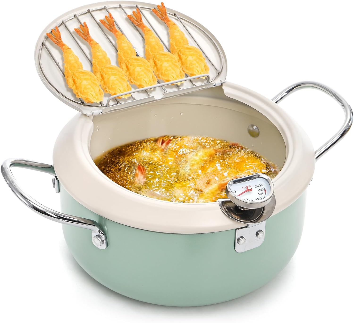 

Deep Fryer Pot with Thermometer, Japanese Frying Pot with Lid and Oil Drain Rack, Non-stick Tempura Fryer Pan for Kitchen United States