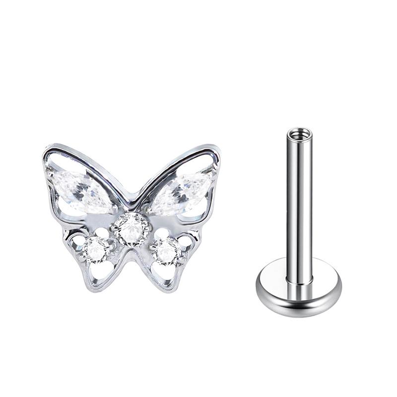 1PC G23 Titanium Labret Stud Internal Thread Ear Studs Flatback Butterfly Horse's Eye Zircon Tragus Cartilage Piercing Jewelry
