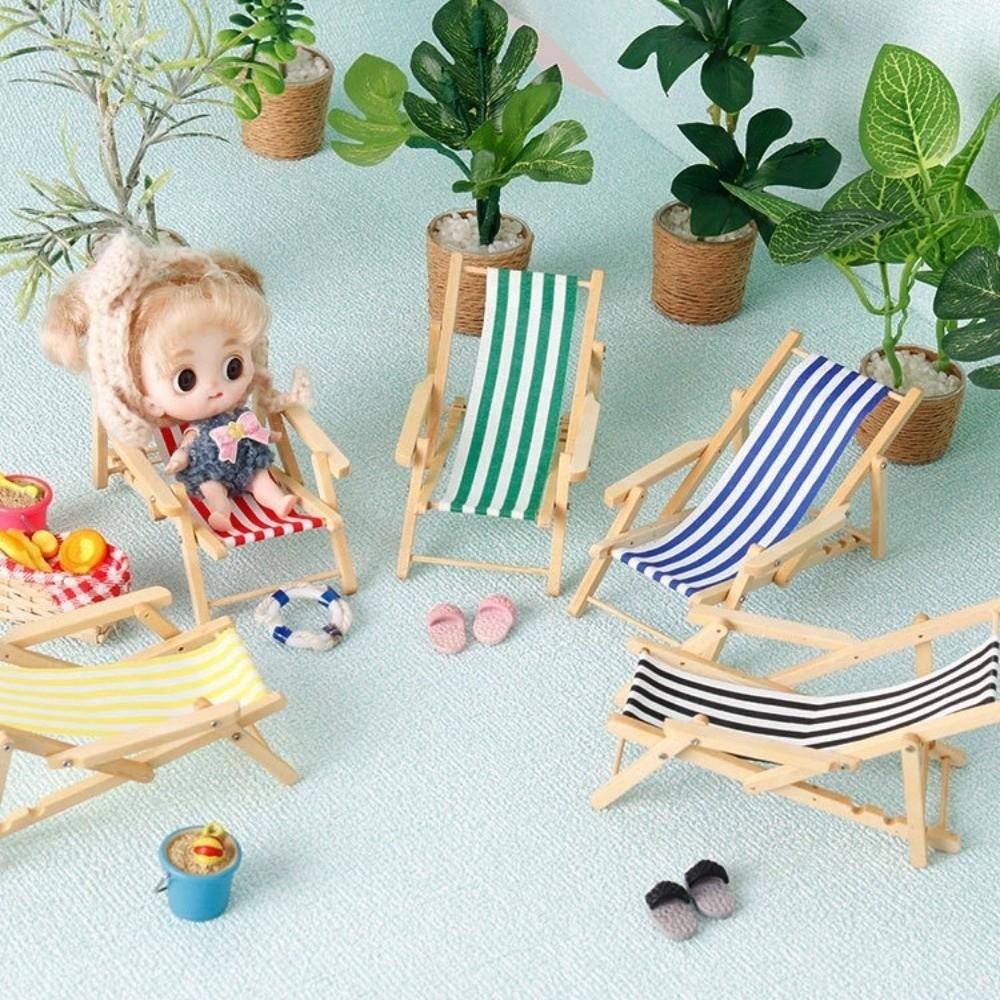 Wooden 1/12 Dollhouse Chair Multicolors Summer Vacation Beach Chair  For OB11 Doll