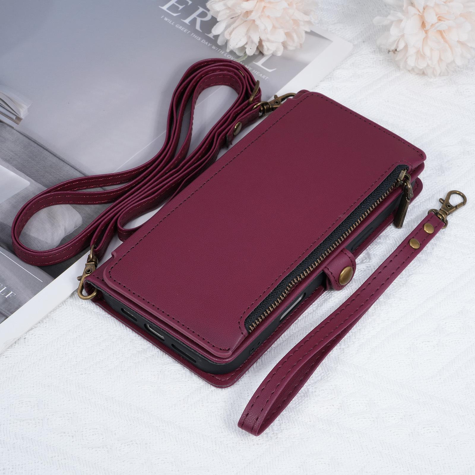 Кожаный чехол-кошелек Retro Crossbody для iPhone 17 со шнурком и слотами для карт iPhone 11
