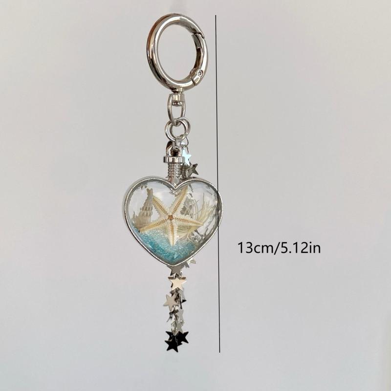 Y2K Style Summer Ocean Heart Keychain Ins Style Aesthetic Keyring Sweet Girly Keycord Fashion Bag Pendant Gifts