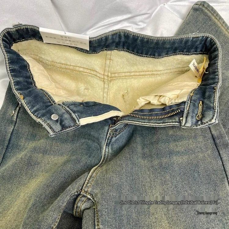 Women's Winter Retro Blue Fleece-Lined High-Waist Straight Leg Jeans - Plus Size, Hip-Covering Versatile Design