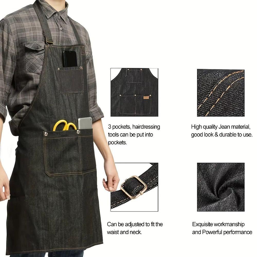 1 Stück Friseurumhang Denim Schürze Wasserdicht Verstellbar Salon Arbeitskleidung Jeans mit Taschen Friseuruniform