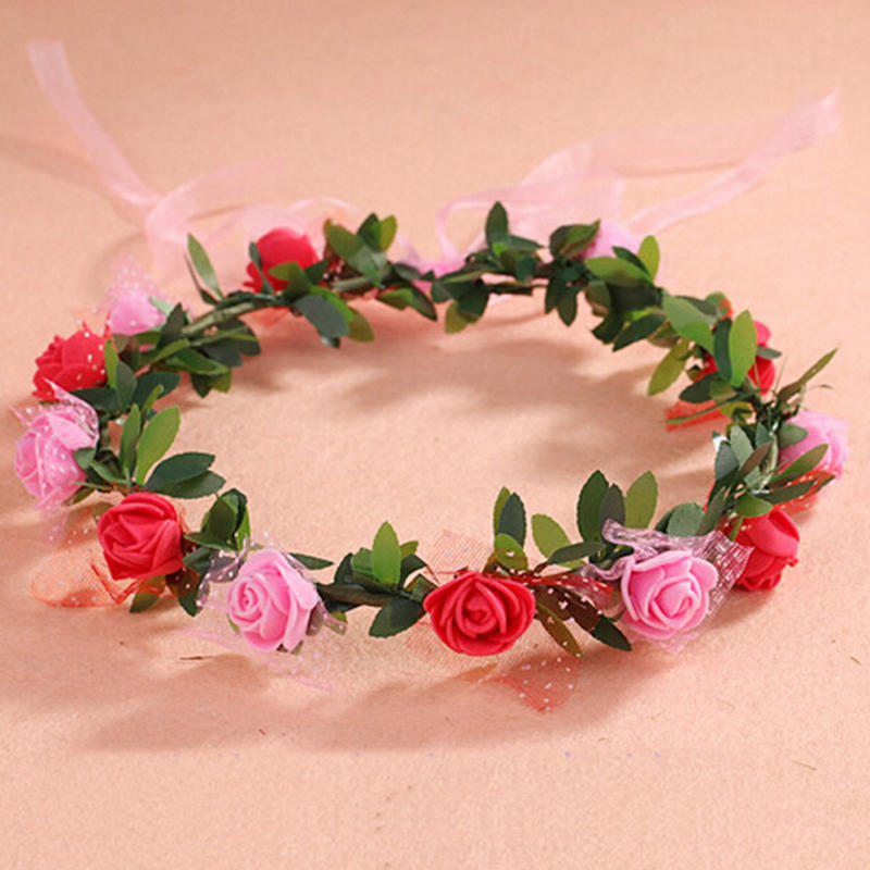 Sweet Girls Women Bridal Rose Flower Crown Headband Wreath Party Wedding Bridal Garland Hairband Headwear