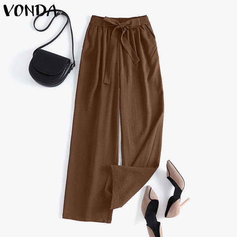 

VONDA однотонные свободные длинные брюки на шнуровке для весенних женщин