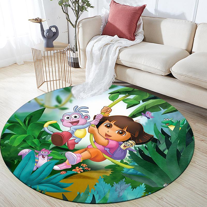 Dora the Explorer2 Round Area Rug,Carpet Rug for Living Room Bedroom Sofa Playroom Decor,Non-slip Floor Mat