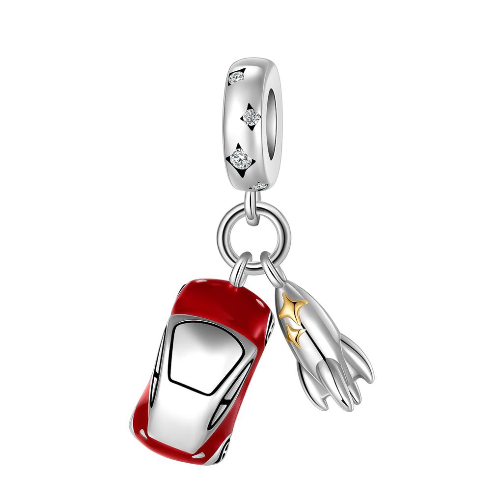 925 Copper Fashion Red Car Key Bus Charms Pendents Beads Fit 4MM Hole Diamete Bracelet Charms For Women Party Zircon Making