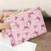 Pink Bow Wallet for Women Simple PU Card Bag Ultra-thin Zipper Coin Purse Small Credit Card Holder Travel Wallet