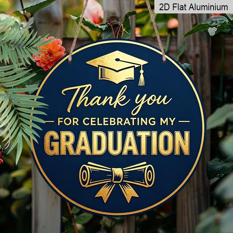 2D Flat Aluminum Graduation-themed Wall Decorations, Available in Various Sizes, with Elegant Navy Blue and Gold Foil Color Schemes, Making Them A