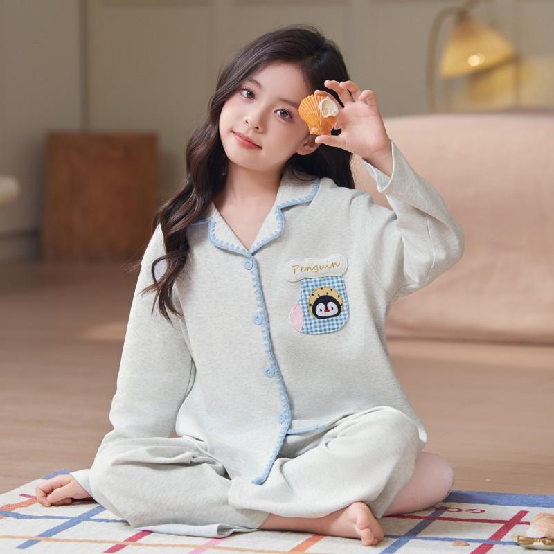 Girls Cotton Pajama Set Long Sleeve Cartoon Print Sleepwear Kids Home Outfit