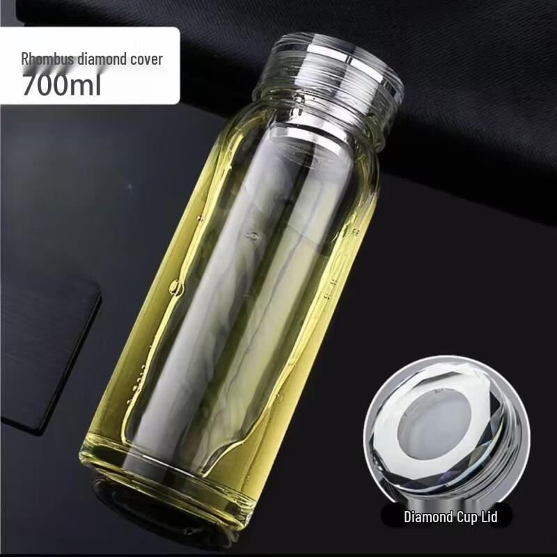 OLOEY 700ml Crystal Glass Water Bottle with Diamond Lid