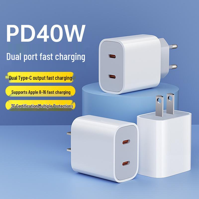 PD40W Dual USB-C Fast Charger for Apple Devices - US/EU Standard, Dual Port