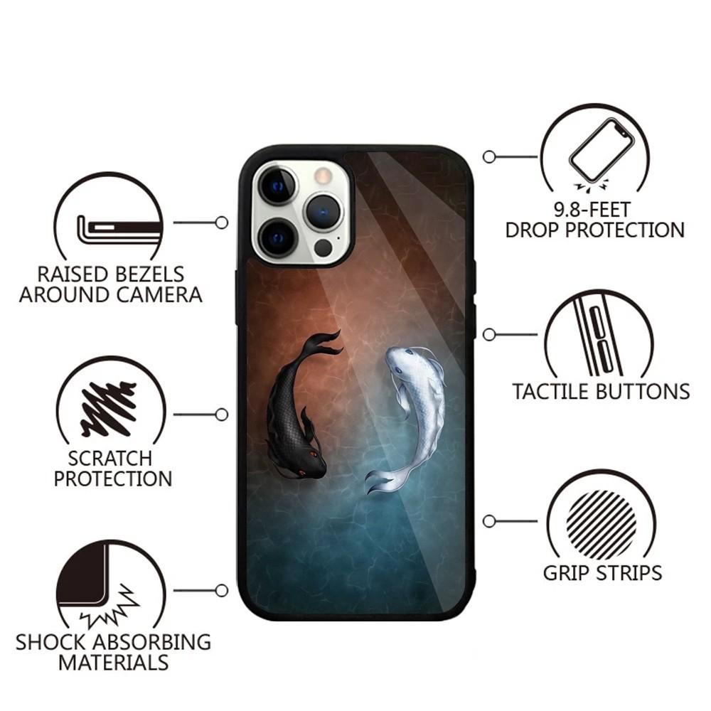 Koi Carp Fish Yin Yang Art Phone Case For iPhone 16,15,14,13,12,11,Plus,Pro,Max,Mini Magsafe Magnetic Wireless Charging