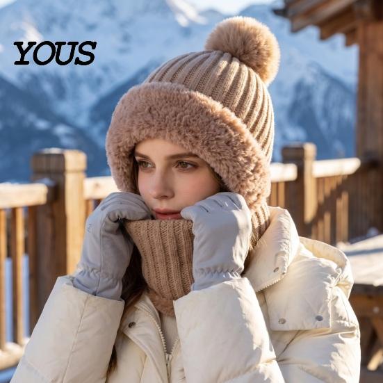 Full Face Coverage Mask for Winter Windproof Balaclava, Knitted Ski Hat, Fleece Lined Knit Hat with Cold Weather Headgear Commuting Pompom, Cozy Neck