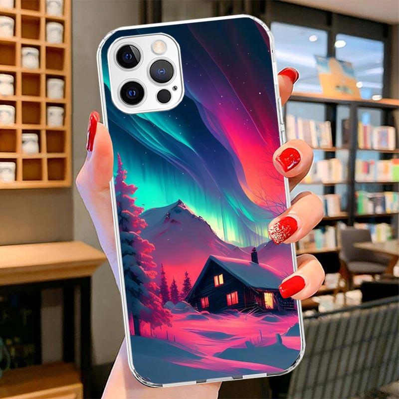 Landscape Winter Light Snow Cover Phone Case For iPhone 16 17 Air 15 14 Pro Max 16E Phone Case 13 Mini 12 11 7 SE 8 Print Patter