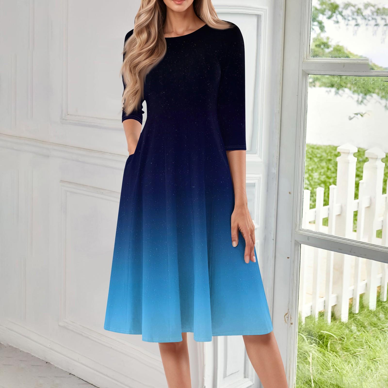 

Женское повседневное модное платье миди с круглым вырезом и рукавом три четверти L