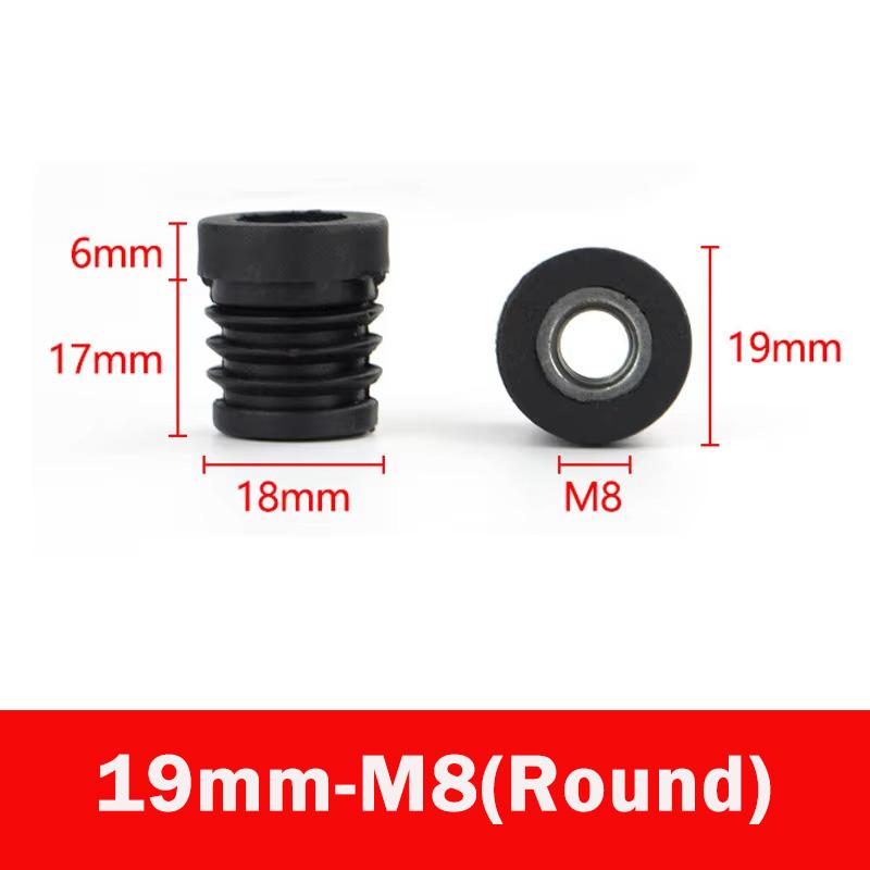 4/8pc Black Square/Round Plastic Pipe Plugs Furniture Leg Feet With M6 M8 M10 Nut Hole Tube Blanking End Inserts Caps Pipe Cover