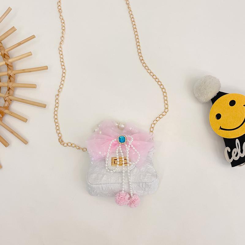 Stylish And Cute Korean Version Children s Shoulder Bag With Charming Bow And Pearl Detail