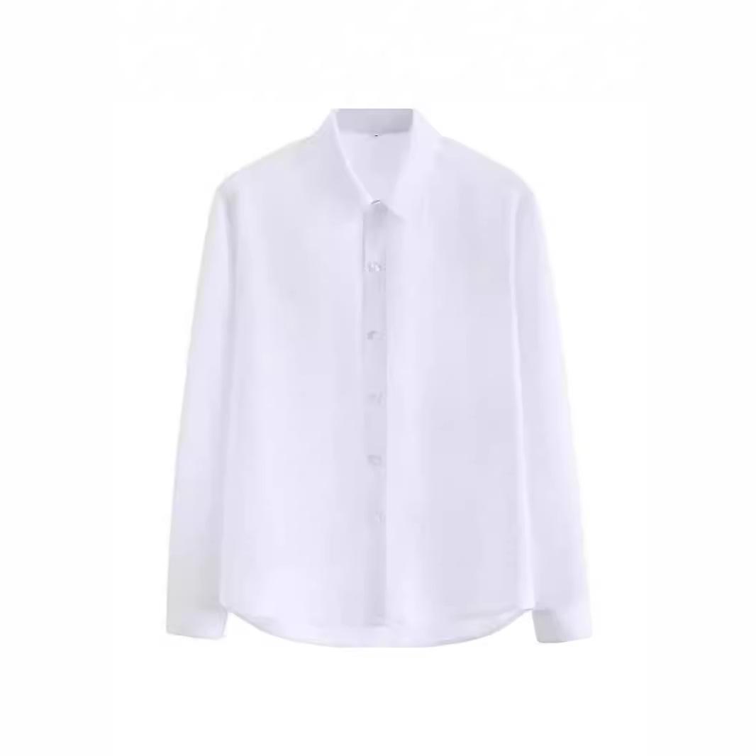 Unisex White Short-Sleeved Shirt, Plain, Loose Fit, Pointed Collar, Collegiate School Uniform Style 4XL