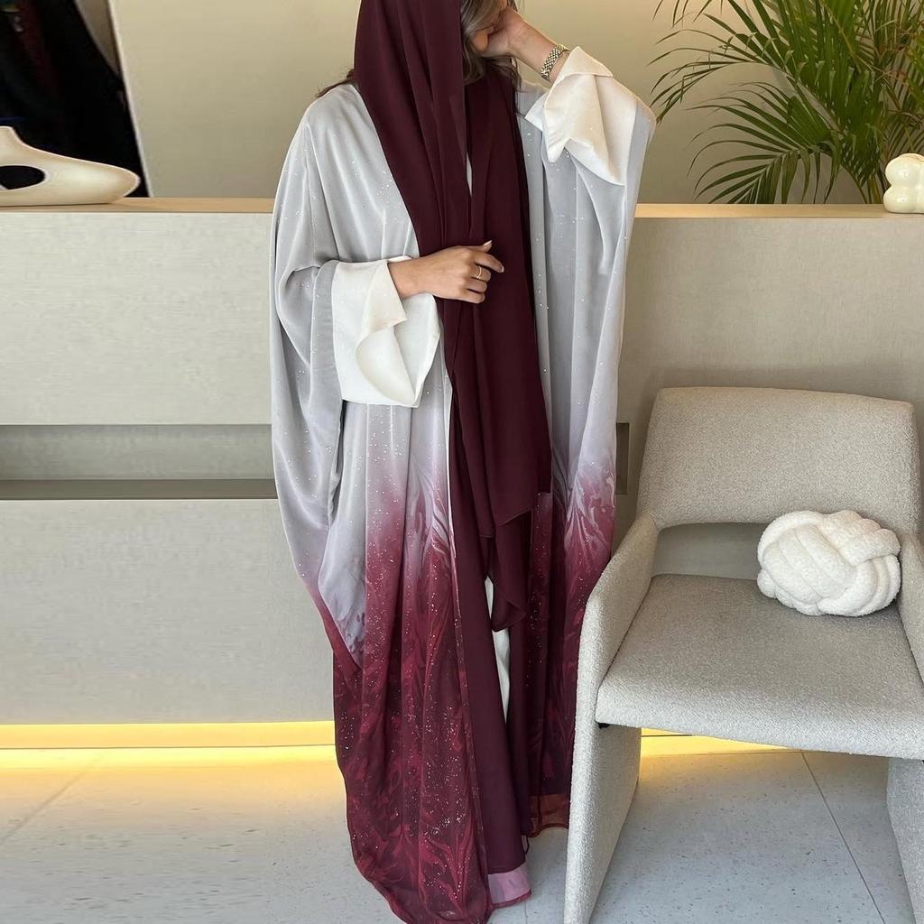 Verlaufend Glänzender Sommer Abaya Cardigan Robe 2025 - Lange Modische Überwurf Oberbekleidung
