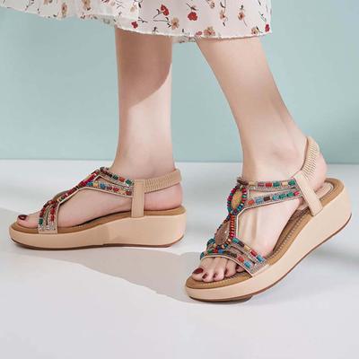 2026 Women'S Sandals Bohemia Summer Vintage Beach Beaded Ankle Strappy Sandal Athletic Hiking Shoes Outdoor Walking Shoe Hot