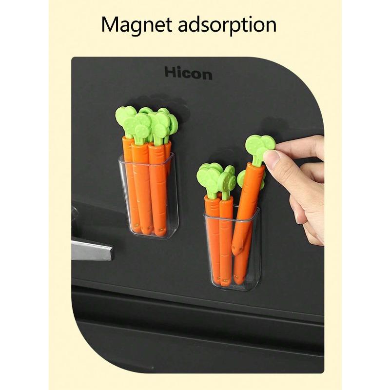Storage Box Tulip And Carrot Shaped Magnetic Sealing Clips, Food Packaging Clips And Storage Box, Snack Bag Sealing Clip