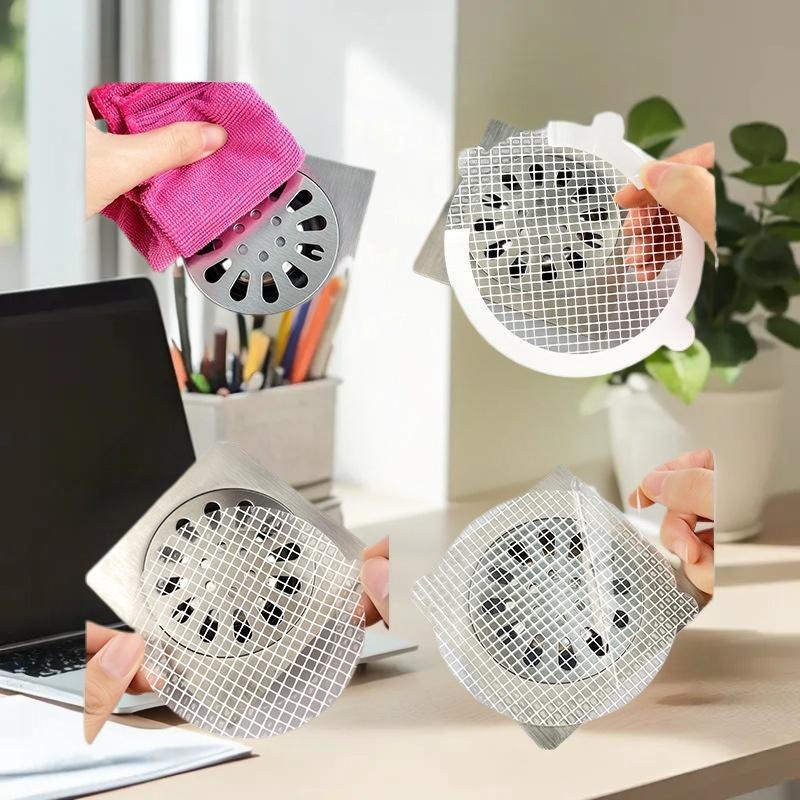 10 stycken Golvbrunnsplåster Engångs Anti-igensättningsfilterplåster Badrumsavlopp Hårfångare Köks- och Badrumsinstrument för Igenklistring