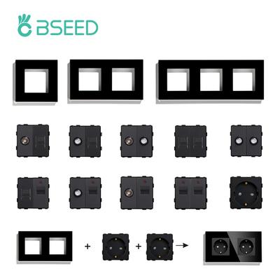 Bseed DIY Russland EU-Standard Steckdose Schalterknopf USB TV Satellit Mit Kristallglas Rahmen Panel Schwarz Heimwerker