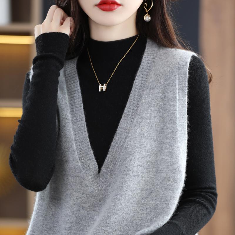 

Женский жилет с V-образным вырезом, кашемир Цинхэ, 30% кашемир, 70% шерсть, зимний вязаный пуловер, осенний свитер, кашемировый свитер XXL серый