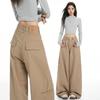 "High Quality" khaki overalls women's 1116 spring new casual wide-leg straight denim trousers lengthened 69