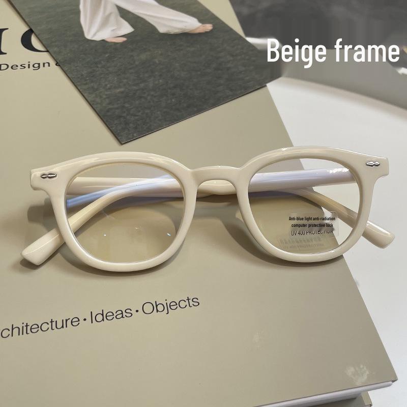 Ramă Ochelari Stil Coreean Negru Anti-Lumină Albastră: Design Trendy Retro cu Nituri pentru Bărbați, Potrivit pentru Fețe Mici, Potrivit pentru Lentile de Prescripție.