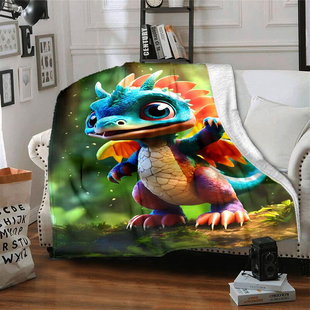 1ks Fantasy deka s drakem, Lehká flanelová přehozová deka na pohovku, postel, cestování, kempování, obývací pokoj, kancelář, gauč, křeslo a postel