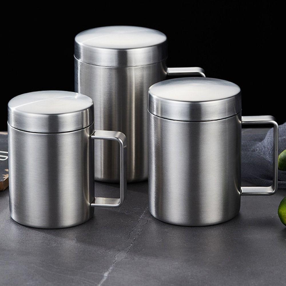 Bärbar dubbelväggig kaffemugg med lock Rostfritt stål Okrossbar Mjölktekoppar med handtag Tumbler Kanna Resa