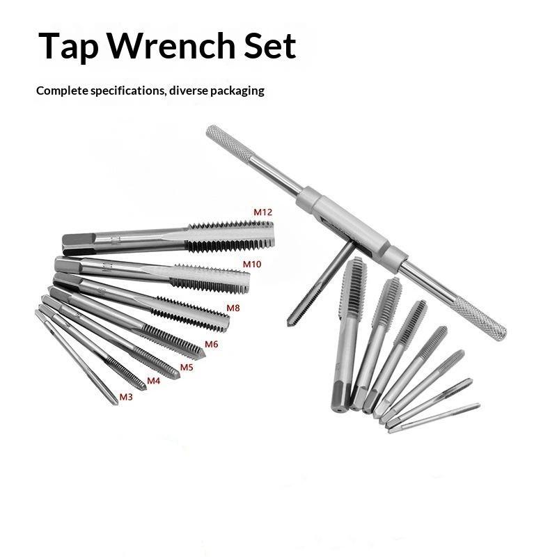 7 In 1 Metric Screw Tap Set Bearing Steel Taper Point Straight Fluted M3 to M12 Tapping Tool for Household Maintenance