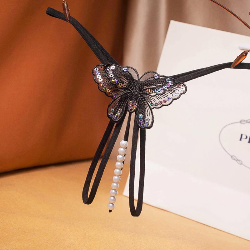 1 buc Lenjerie intimă pentru femei Tentație Transparentă Sexy Cracul deschis Modă Personalitate Tangas Chiloți Lanț de perle