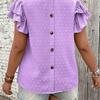 Plus Size Women's Ruffle Short Sleeve Top with Back Button Detail