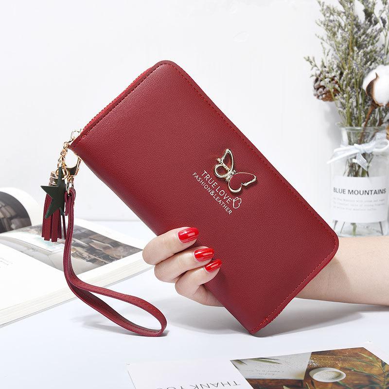 Women Long Zipper Coin Purses Tassel Design Clutch Purse Female Money Credit Card Holder Butterfly Luxury Brand Leather Wallets