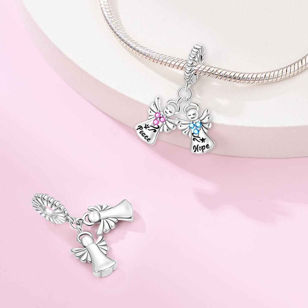Plated 925 Silver Youth Angel of Peace Charms Fit 925 Charms Bracelet Beads Jewelry Gifts for Women