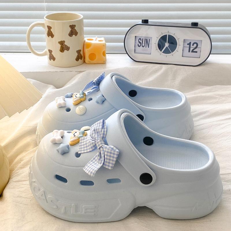 Women s Chunky Platform Clogs Cute Charm Decor EVA Slides Non-Slip Two-Way Wear Casual Footwear 35