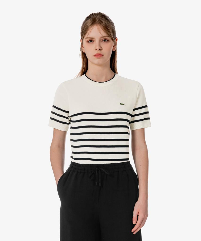 LACOSTE Women'S Striped Short Sleeve Sweater Af415E-56G 70V