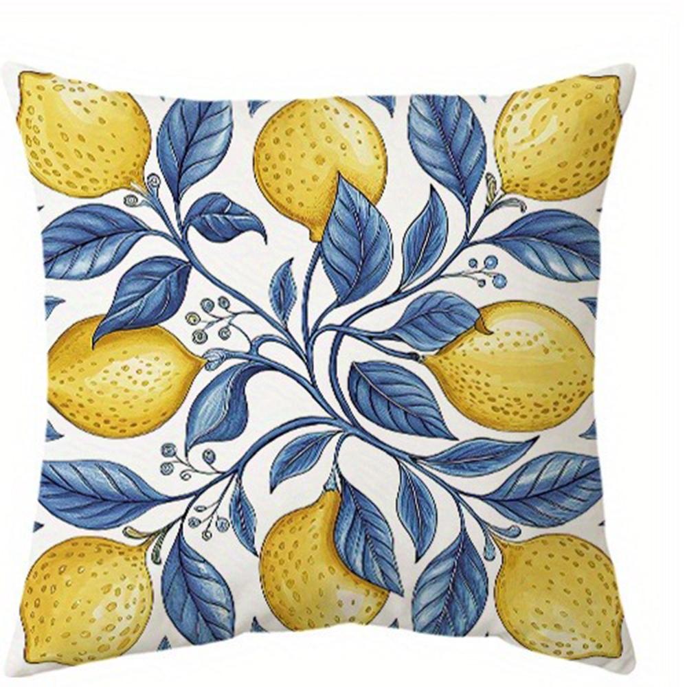 Blue - Toned Watercolor Lemon Pillow CoversLiving Room Sofa Cushion Cover, Soft and Comfortable, Bedroom Room Decoration